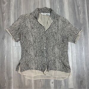 Silk Icon Gray/Beige Black Zebra Print Silk Button Down Shirt‎ Size PL